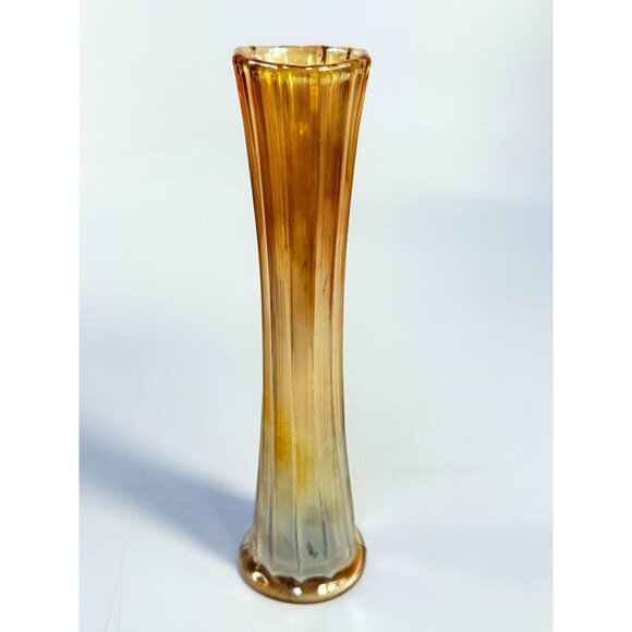 Swung Swing Bud Vase Vintage Light Peach Orange Amber Iridescent Home Decor - Picture 2 of 11